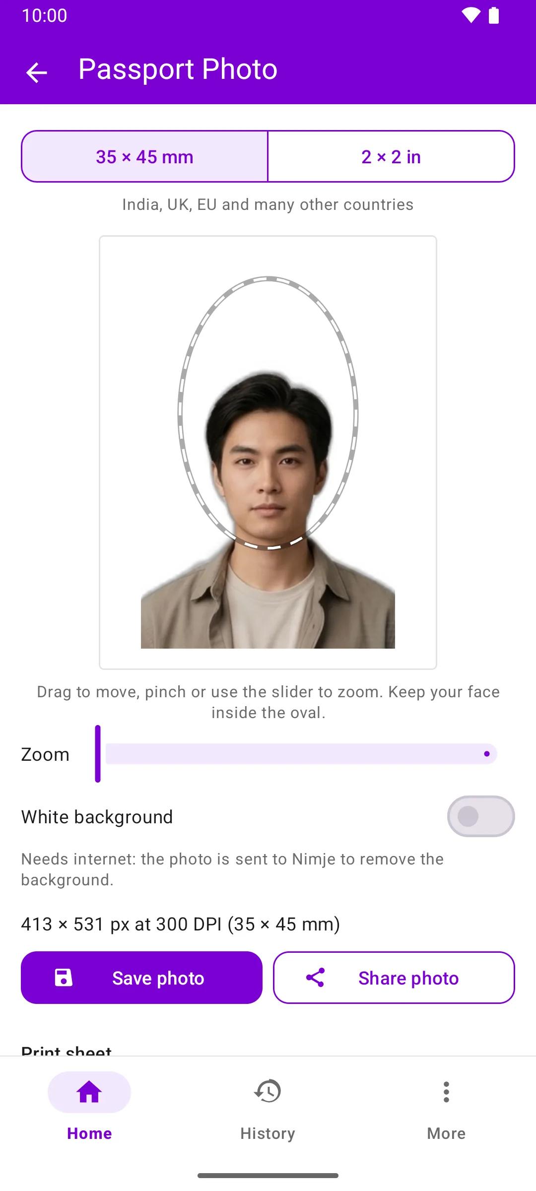 Nimje Tools Android app: Passport Photo