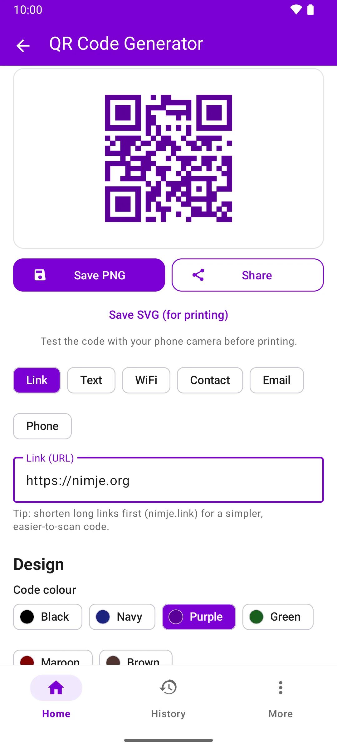 Nimje Tools Android app: QR Generator