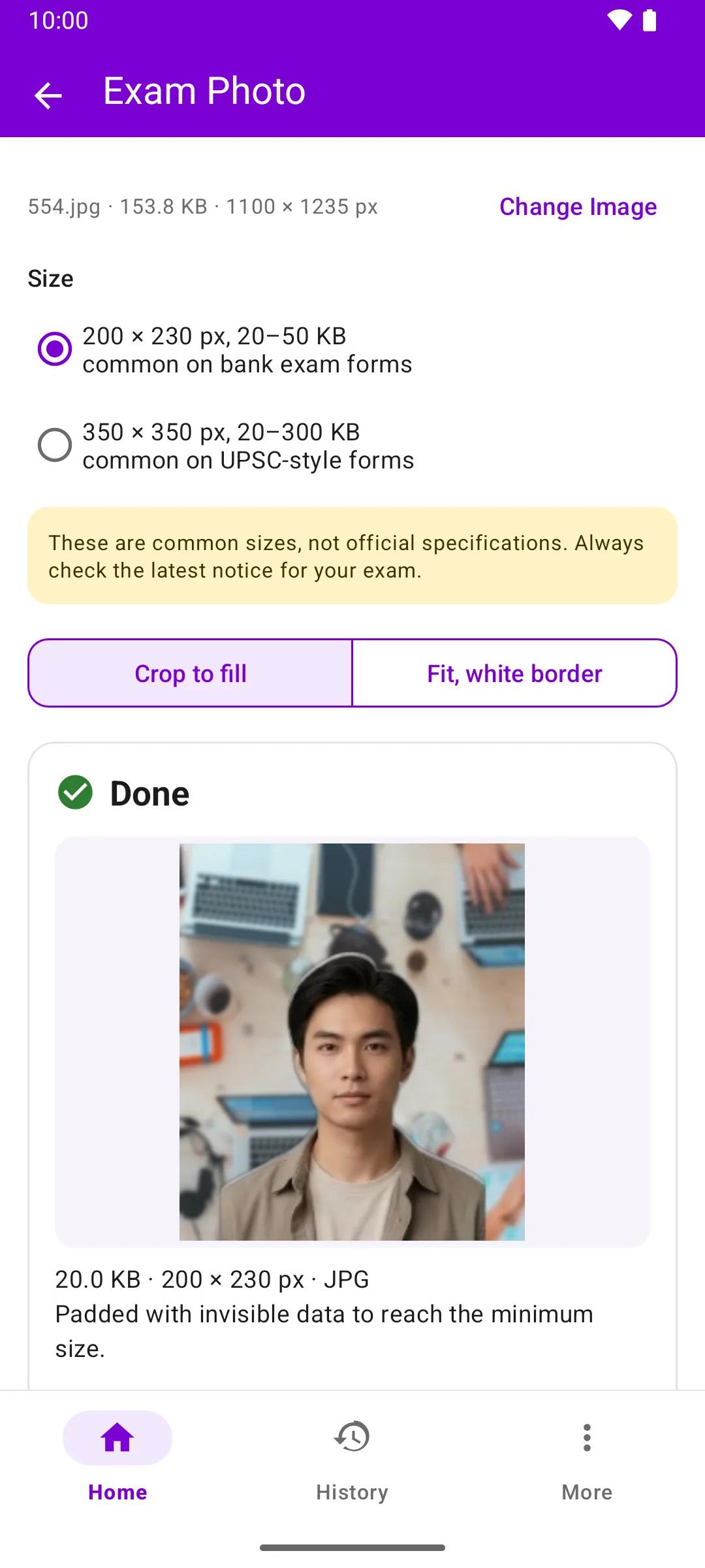 Nimje Tools Android app: Exam Photo