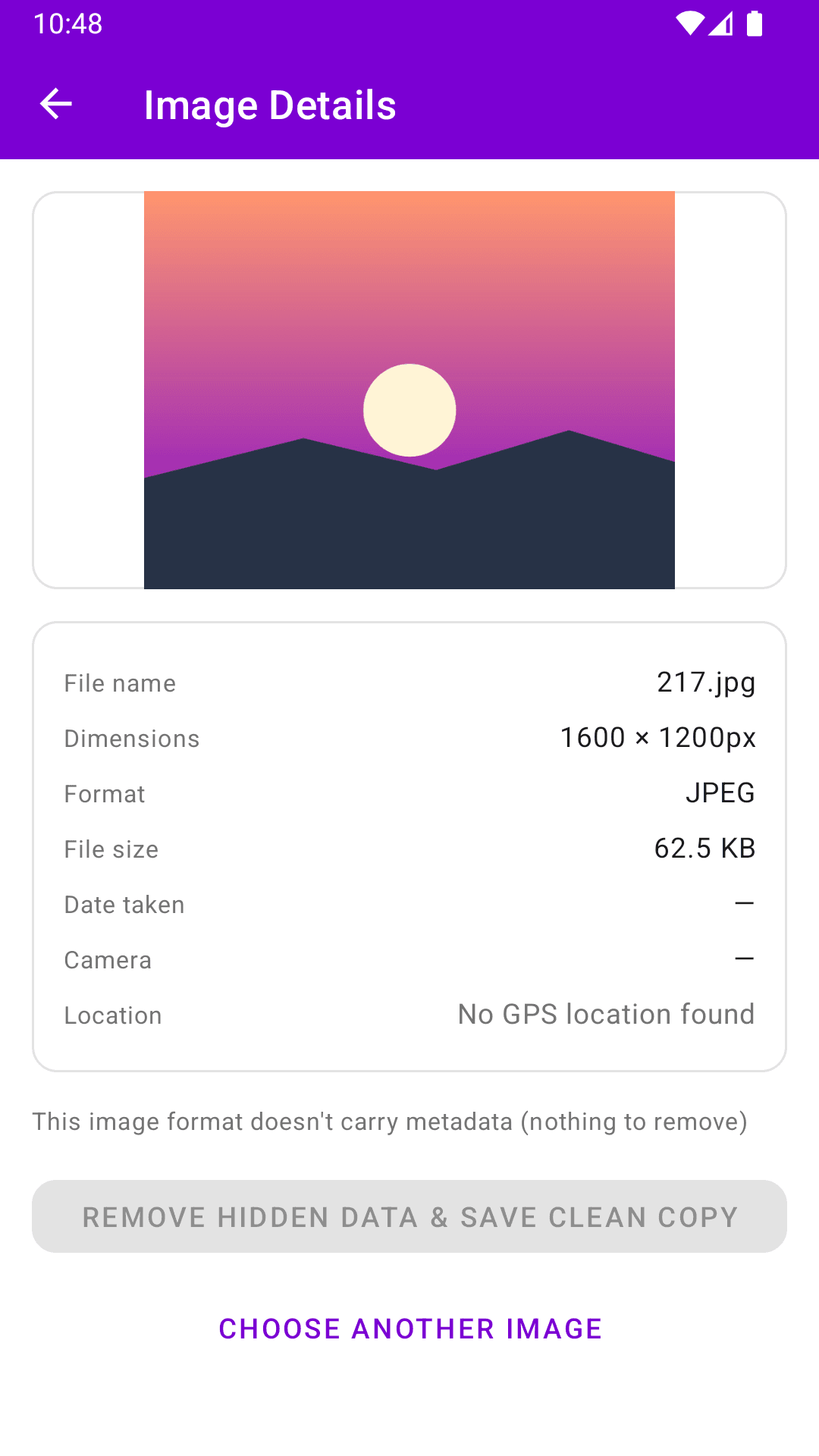 Nimje Tools Android app - Image Details screen