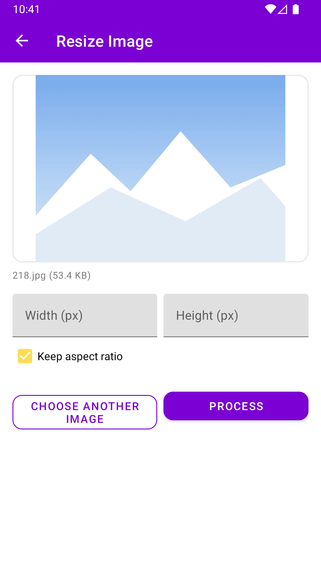 Nimje Tools Android app - Resize Image screen